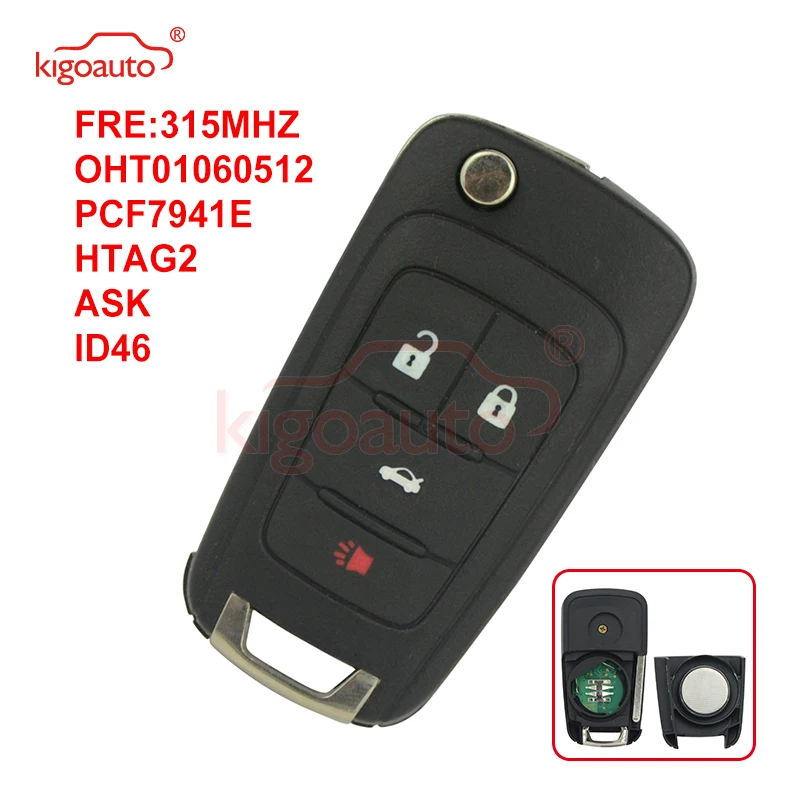 

Kigoauto Flip remote key 4 button 315Mhz ASK PCF7941E ID46 for Chevrolet Malibu Sonic Orlando OHT01060512