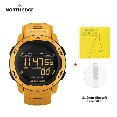 Original NORTH EDGE Men Digital Watch Dual Time Pedometer Waterproof 50M Alarm Clock Stopwatch Countdown Men's Sports Watch