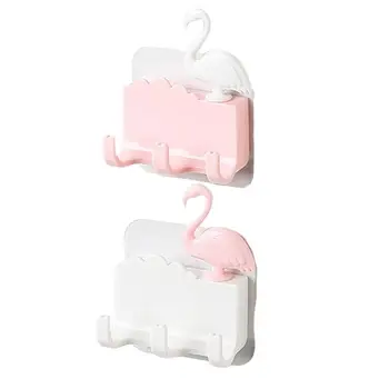 

2pcs Flamingo Wall Hooks Free Of Punch Hook Living Room Bedroom Stick Towel Hook Kitchen Wall Hanger