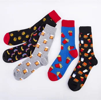 

Colorful Hot Dog Hamburg Beer Pattern Novelty Crew Socks Men's Funny Food Kawaii Sokken Creative Casual Cotton Socks For Male