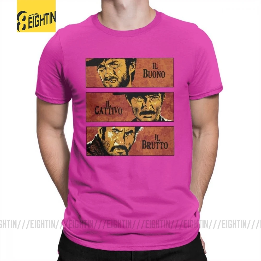 The Good The Bad And The Ugly Clint Eastwood, футболка с коротким рукавом размера плюс, футболка из хлопка с круглым воротником, мужские топы, футболки - Цвет: Fuchusia