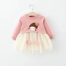 Платье для девочек весенне-осеннее Пышное трикотажное платье принцессы с рисунком для маленьких девочек