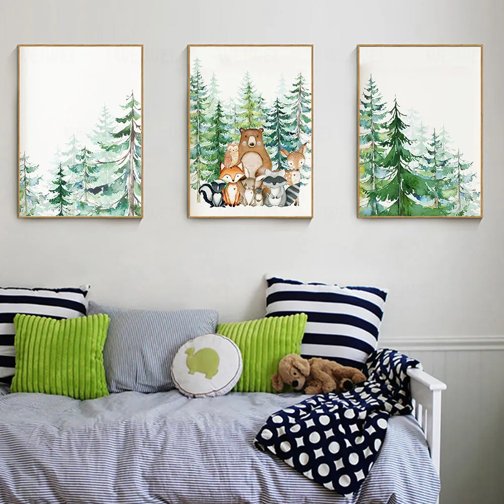 Woodland-Animal-Print-Nursery-Wall-Art-Paintings-Nordic-Poster-Canvas-Painting-Fox-Deer-Bear-Wall-Pictures (2)
