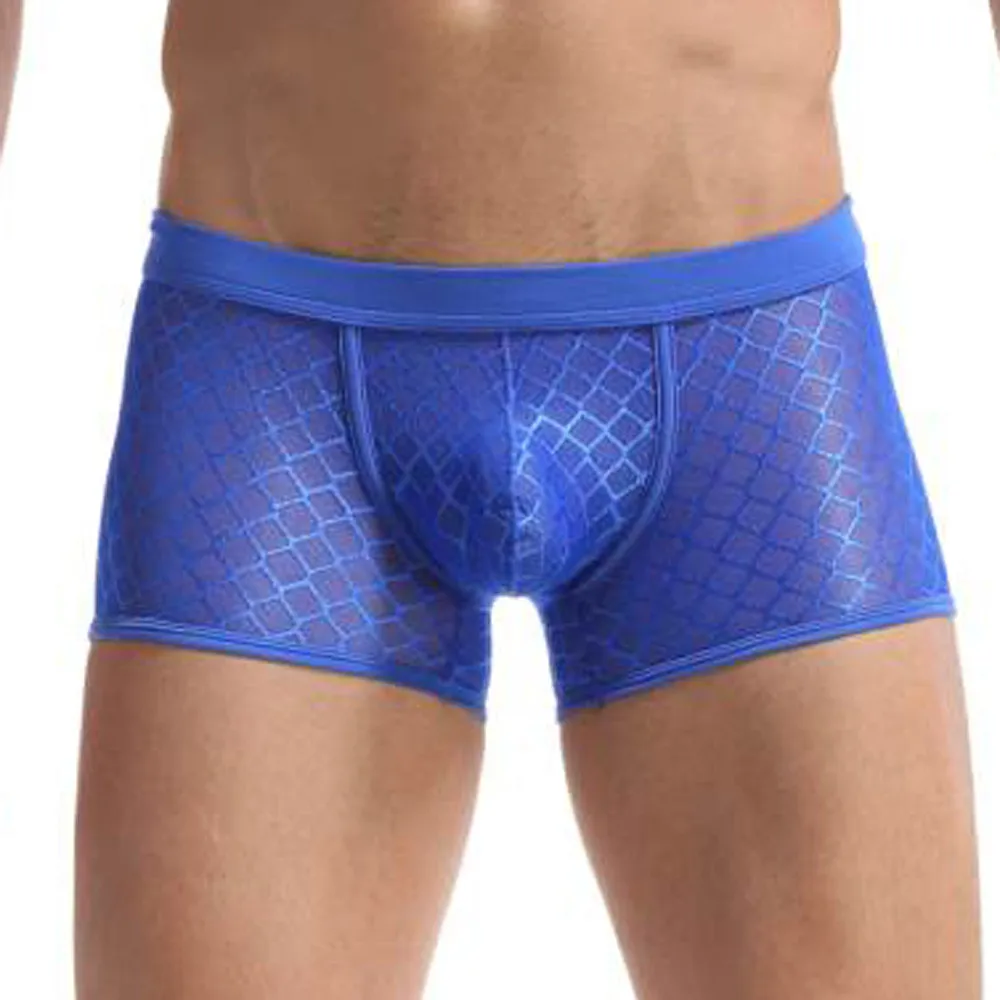 

Mens Sexy Mesh Perspective Underwear Boxer Underpants U Convex Pocket Big Flat Angle Shorts Bulge Pouch Soft Bragas#D