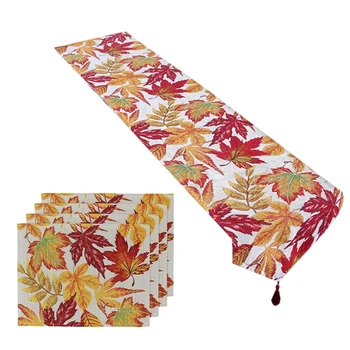 

Fall Table Runner Placemats Kit-Holiday Table Runner,Harvest Maple Leaf Table Runner Placemats ,for Autumn,Thanksgiving