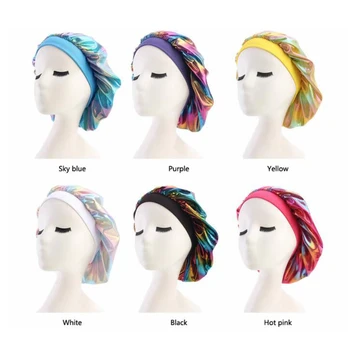 

Colorful Hair Styling Caps Laser Women SilkyTurban Hat Wigs Women Satin Headwear Bonnet Sleeping Bandanas Hair Styling Tool New