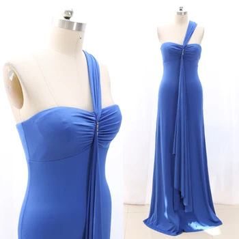 

MACloth Blue Sheath One Shoulder Floor-Length Long Crystal Jersey Prom Dresses Dress L 268192 Clearance