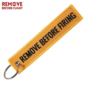 

Fashion Jewelry Chain Keychain for Fire Fighters Yellow REMOVE BEFORE FIRING Keychain Embroidery Key Rings Custom Key Fob