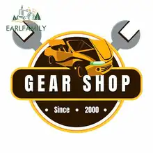 EARLFAMILY 13cm x 10.7cm Car Gear Shop Funny Car Stickers Bumper Trunk Truck Graphics JDM Vinyl Car Wrap Decal