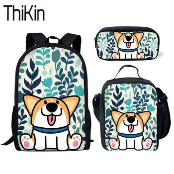 

THIKIN 3pcs School Bags Set for Girls Cute Corgi Printing School Backpack Children Primary Book Bags Kids Schoolbag Boys Satchel
