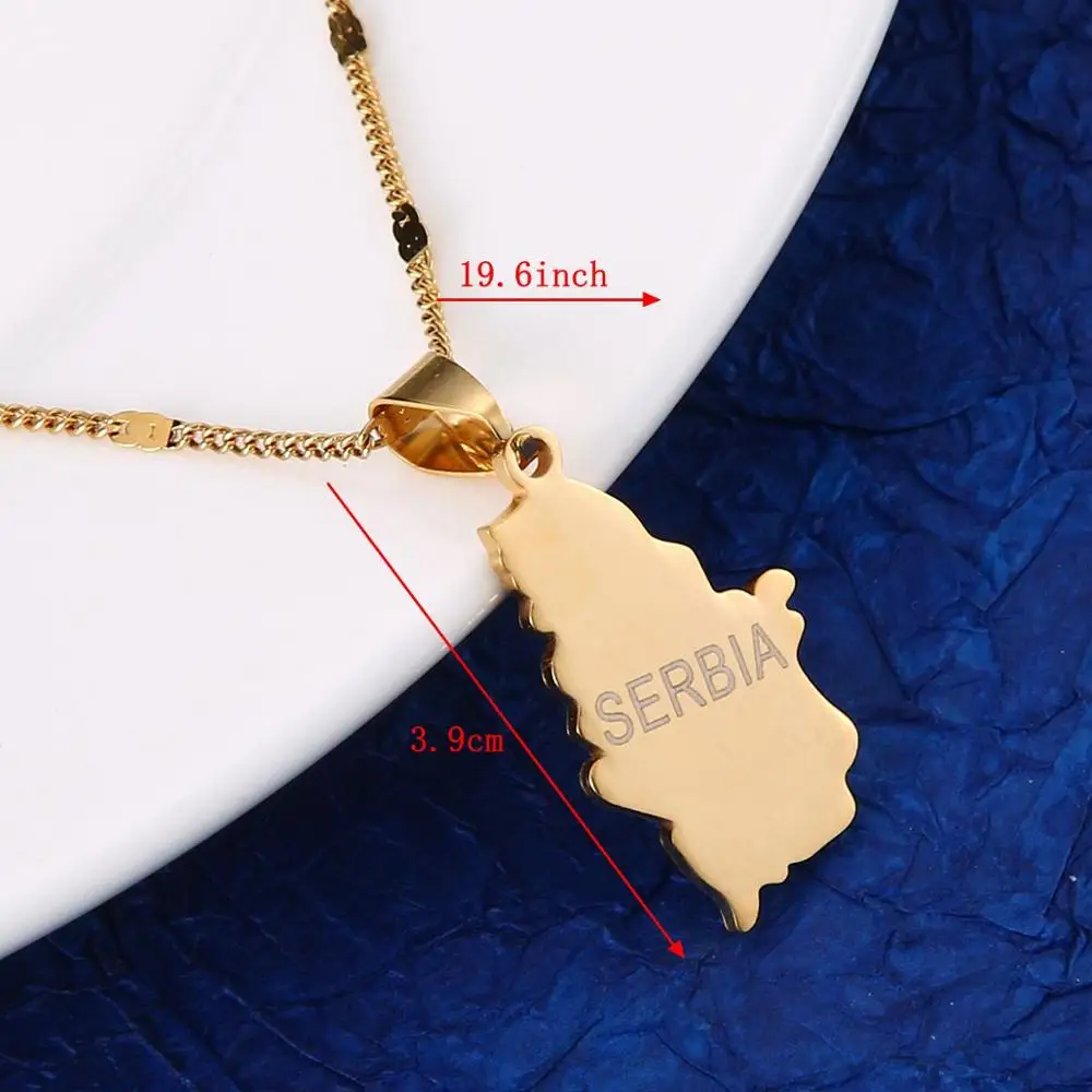 Stainless Steel Fashion Serbia Map Pendant Necklaces Republika Srbija Map Chain Jewelry Gifts 2