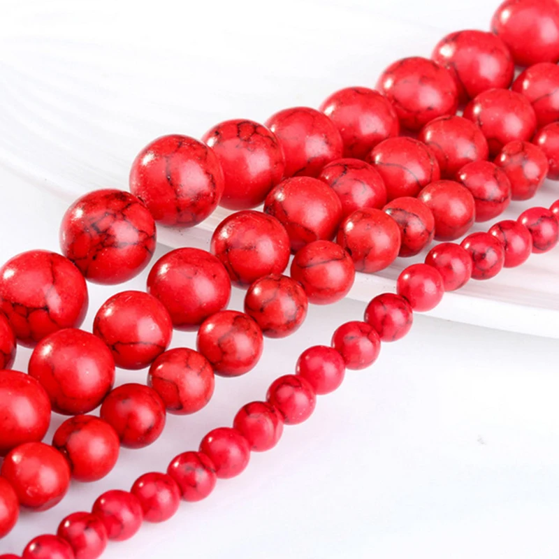 Wholesale Red Turquoises Round Stone Beads for Jewelry Making DIY Bracelet 4/6/8/10/12mm 15inch | Украшения и аксессуары