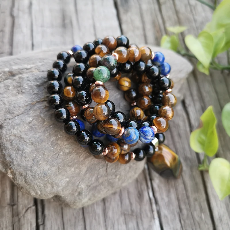 8mm Natural Stone Beads Lapis Tigers Eye Healing JapaMala Sets Spiritual Jewelry Meditation Mala Inspirational 108 Mala Beads mala necklace