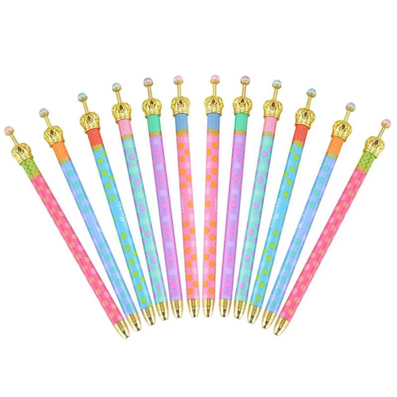 

12 Pack Gel Ink Crown Pens Colorful Polka Dots Rollerball Pen Fine Point Creative Stationery for School Office Family Use,Black