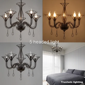 

Chandelier Light LED Hanging Droplight LED Candle Chandelier Lamp Minimalism Iron European Foyer Dinning Living Room Foyer Black