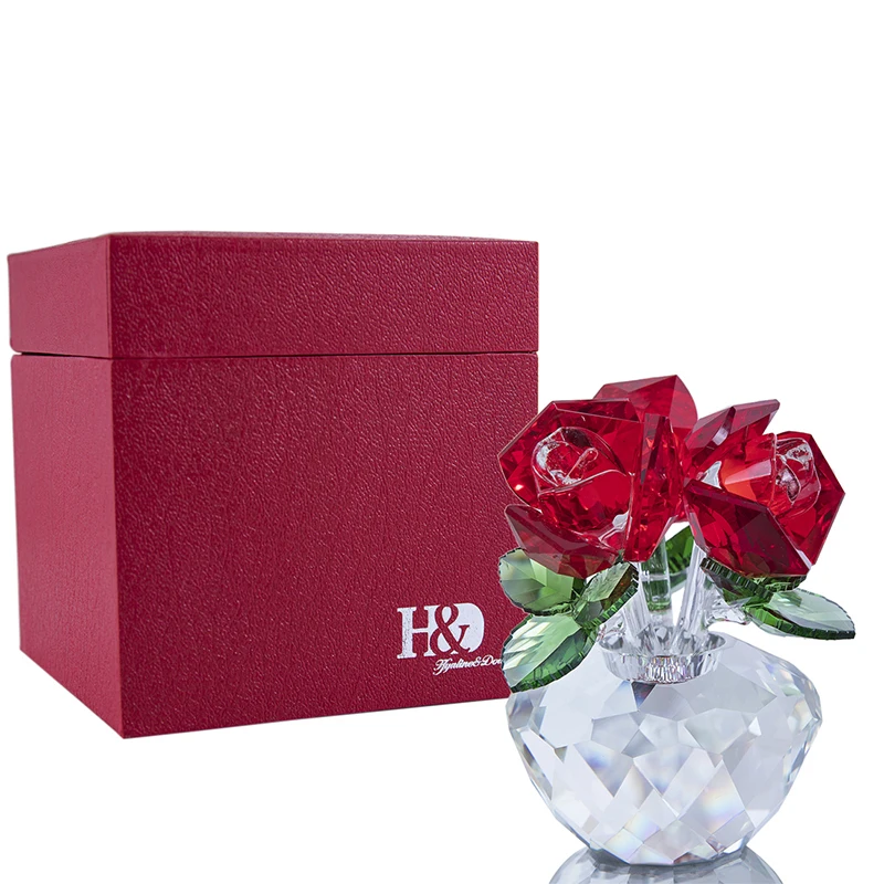 H& D хрустальные статуэтки красной розы букет цветы коллекционные художественные стеклянные ремесла домашний Свадебный декор орнамент Рождественский подарок сувенир