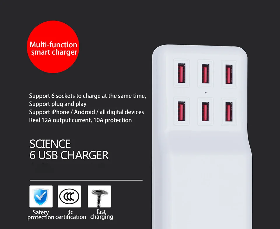 Smart quick USB зарядное устройство адаптер для iPhone X XR 7 для Xiaomi для samsung S10 Plus телефон 6 портов США вилка настольная зарядная станция