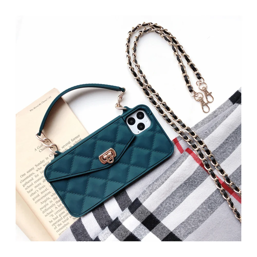 Wallet Handbag Crossbody Case For iPhone 13 12 Mini 11 Pro Xs Max XR 6 8 7 Plus Card Slot Purse Silicone Cover with Strap Chain iphone 13 mini case clear
