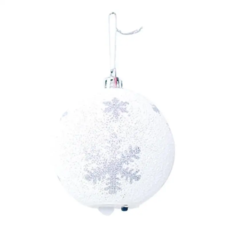 Christmas Tree Glow Balls Pendant White Printed Glitter Chic Baubles New Year Party Hanging Ornament DIY Decoration