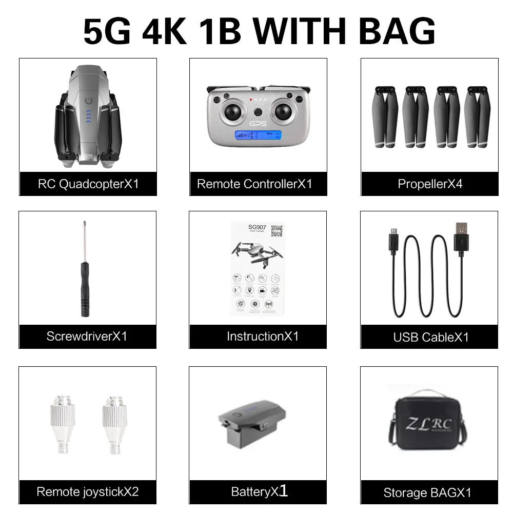 5G 4k 1B with bag Лидер продаж, gps Дрон SG907 с 4K HD двойной камерой, широкоугольный 5G, wifi, FPV, RC Квадрокоптер, складные дроны, Профессиональный gps Follow Me - Цвет: 5G 4k 1B with bag