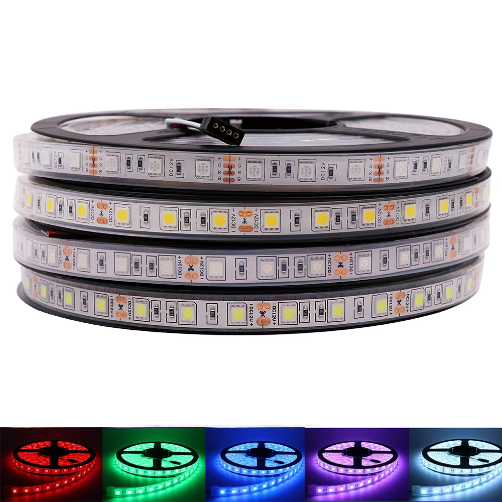 

DC12V LED Strip 60LEDs/m Flexible LED Light Warm White /White/Red/Green/Blue RGB 5050 LED Strip 5m/lot Waterproof Flexible Tape