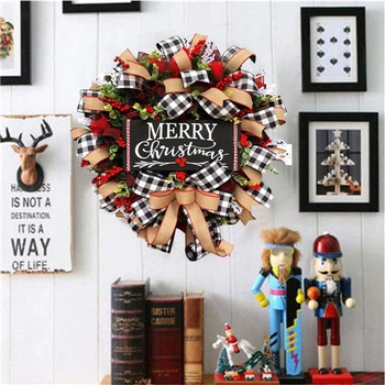 

Bow wreath Christmas Buffalo Check Wreath Christmas Holiday Festival Window Wall Wreath Party Holiday Decorations FP8