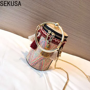 

Vintage style tassel rivetl women evening bags party clutch zipper knitted behomian style shoulder chain messenger purse