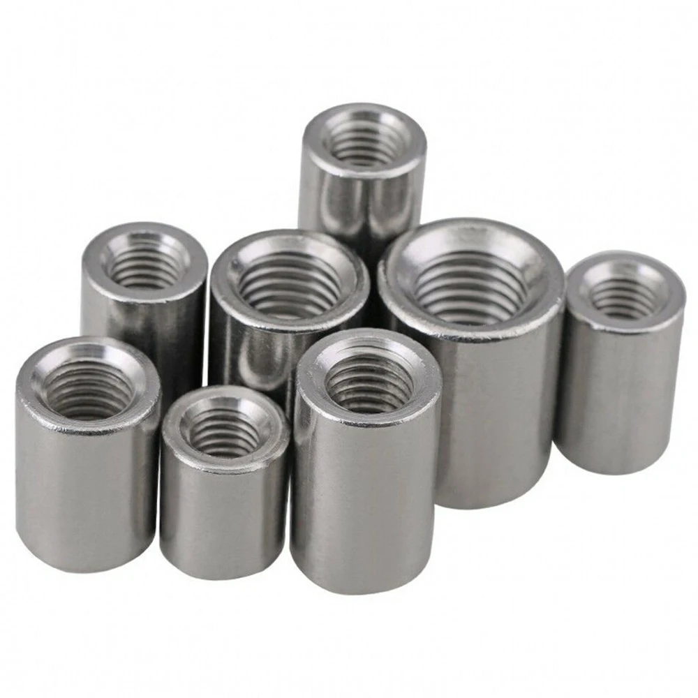 Stainless Steel Round Threaded Studding Connector Nuts Rod Bar Sleeve Tube M3-M5 