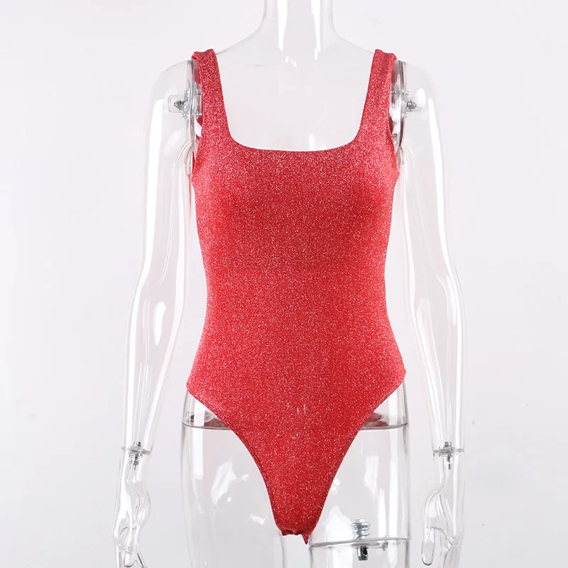Nadafair Cut Out Glitter Sexy Bodysuit 2020 Strap Bodycon Summer Bodysuit Women Sleeveless Body Female For Woman Top