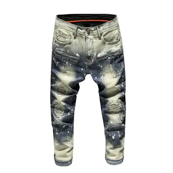 

MORUANCLE Fashion Hi Street Destroyed Jeans Pants For Man Painted Ripped Denim Trousers With Holes Streetwear Distressed Jeans