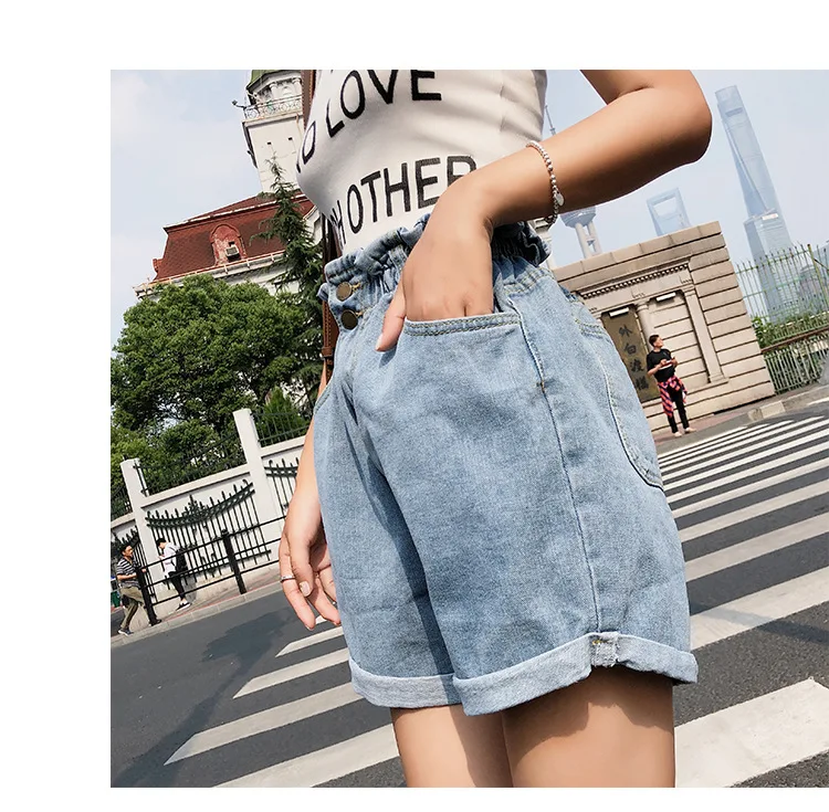 Customizable [dowisi] Denim Shorts Korean-style High-waisted Loose-Fit Versatile Crimping Loose Pants F5106