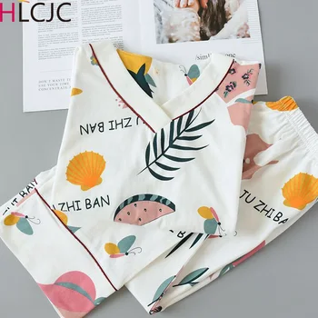 

Pajamas For Women 2019 V-Neck Cotton Cartoon Long Sleeves Sleepwear Nighty Female Casual Spring Autumn Pyjama Femme Nightgown