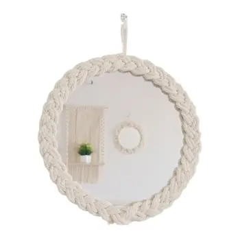 

Macrame Wall Wall Hanging Mirror Ins Nordic Style Makeup Mirrors Cotton Rope Woven Mirror Frame Home Bath Room Decoration