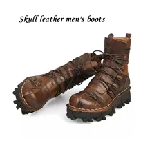 Мужские рабочие ботинки из натуральной воловьей кожи; военные ботинки; ботинки-дезерты; готические Ботинки martin в стиле панк с черепами; рабочие ботинки