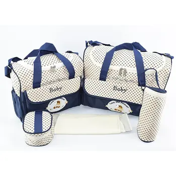 

Cartoon 42*30*20CM Baby Diaper Bag Suits For Mom Baby Bottle Holder Mother Mummy Stroller Maternity Tote Bag 5pcs Nappy Bags Set