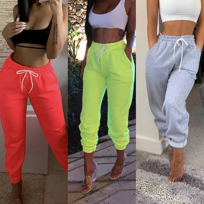 

2020 New Autumn European and American-Style Women's Pencil Loose-Fit Drawstring Solid Color Lace-Up Sports Casual Pants