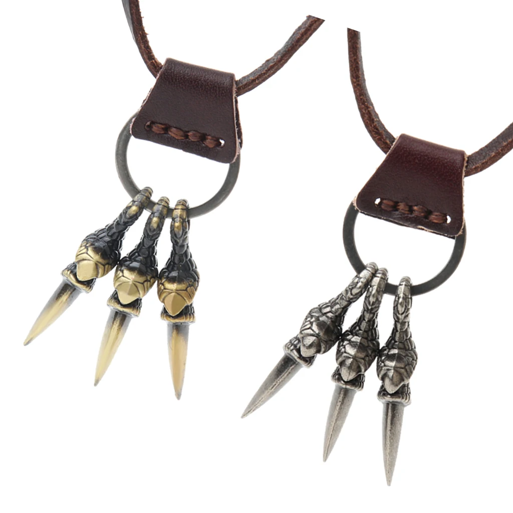 Gothic PU Leather Chain Punk Mens Eagle Bird Claw Pendant Necklace Rock Biker 86cm Long Rope