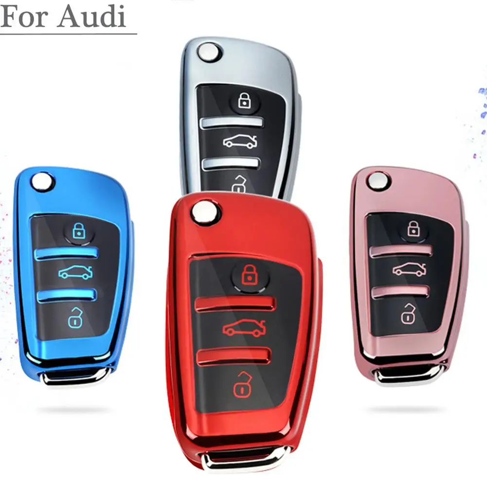 Key Cover Case Styling TPU Soft Bright Plating All Inclusive Protect For Audi Q3 A4L A6L Q5 Q7 A1 A3 3Buttons Folding