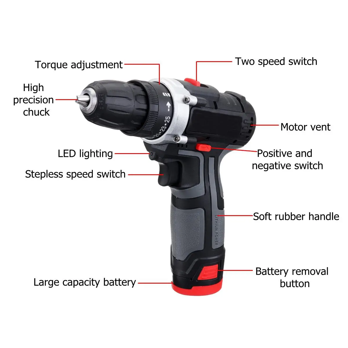 100-240V Cordless Drill Impact Drill Double Speed