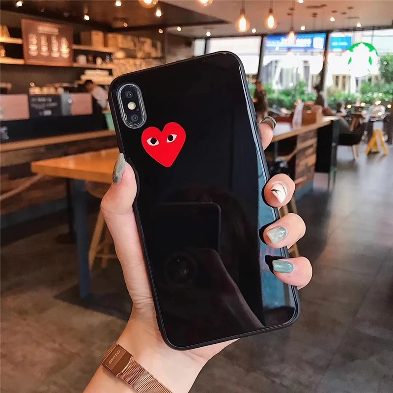 Стеклянный чехол для iPhone 8 с сердечком для iPhone 6, 6 S, 7, 8 Plus, X, XS, XR MAX, чехол s, черный, белый, красный, чехол, Capa