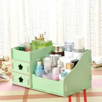 

Creative Wooden Office Storage Box Jewelry Container Makeup Organizer Case Handmade DIY Assembly Cosmetic Organizer Wood Box