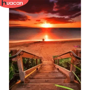 

HUACAN DIY Pictures By Number Seascape Kits Painting By Numbers Landscape Drawing On Canvas Hand Painted Paintings Home Decor