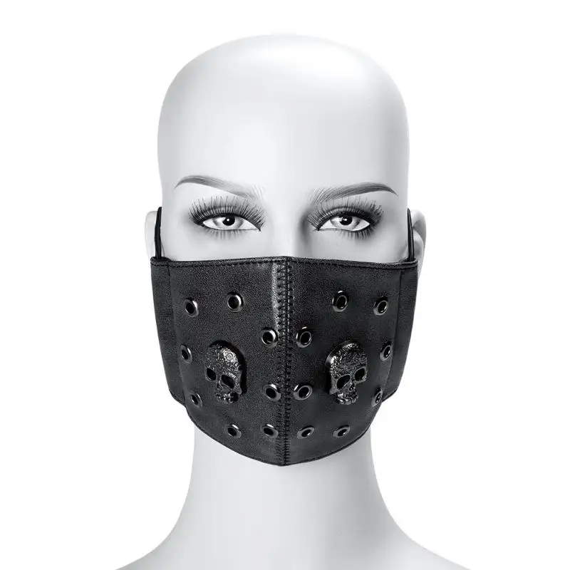 

PU PM2.5 Dust Mask Halloween Cosplay Face Mask Unisex Steam Punk Style Sun Wind Blocked Synthetic Leather Skeleton Decorated