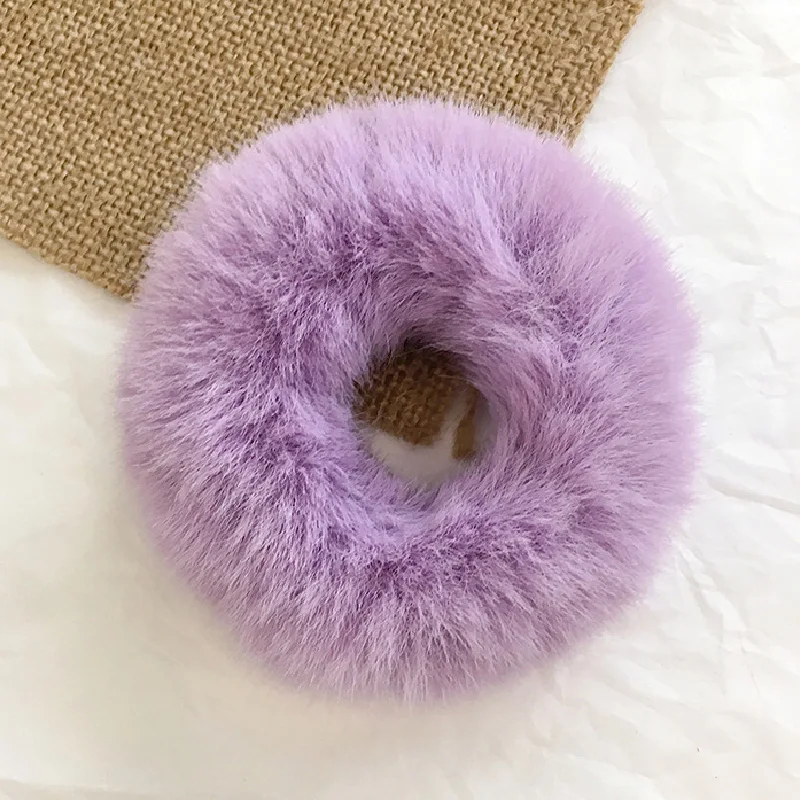 True Rabbit Fur Scrunchie Plush Hair Rope Soft Elastic Hair Bands Cute Women Girls Ponytail Hair Holder Fashion Hair Accessories