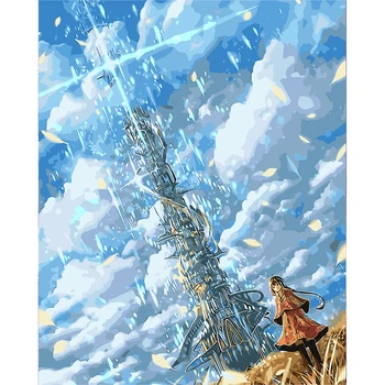 

Castle in the Sky Picture Painting By Number Hand Painted DIY Oil Canvas Paintings Wall Pictures for Living Room Decoration