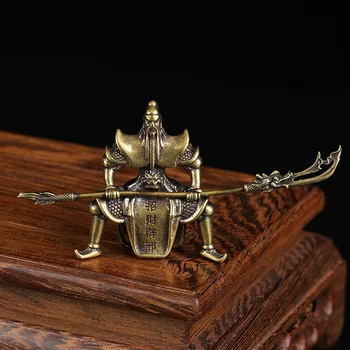 

Copper Guan Gong Statue Miniature Figurines Tea Pets Table Ornaments Decorations Vintage Brass Feng Shui Home Decor Accessories