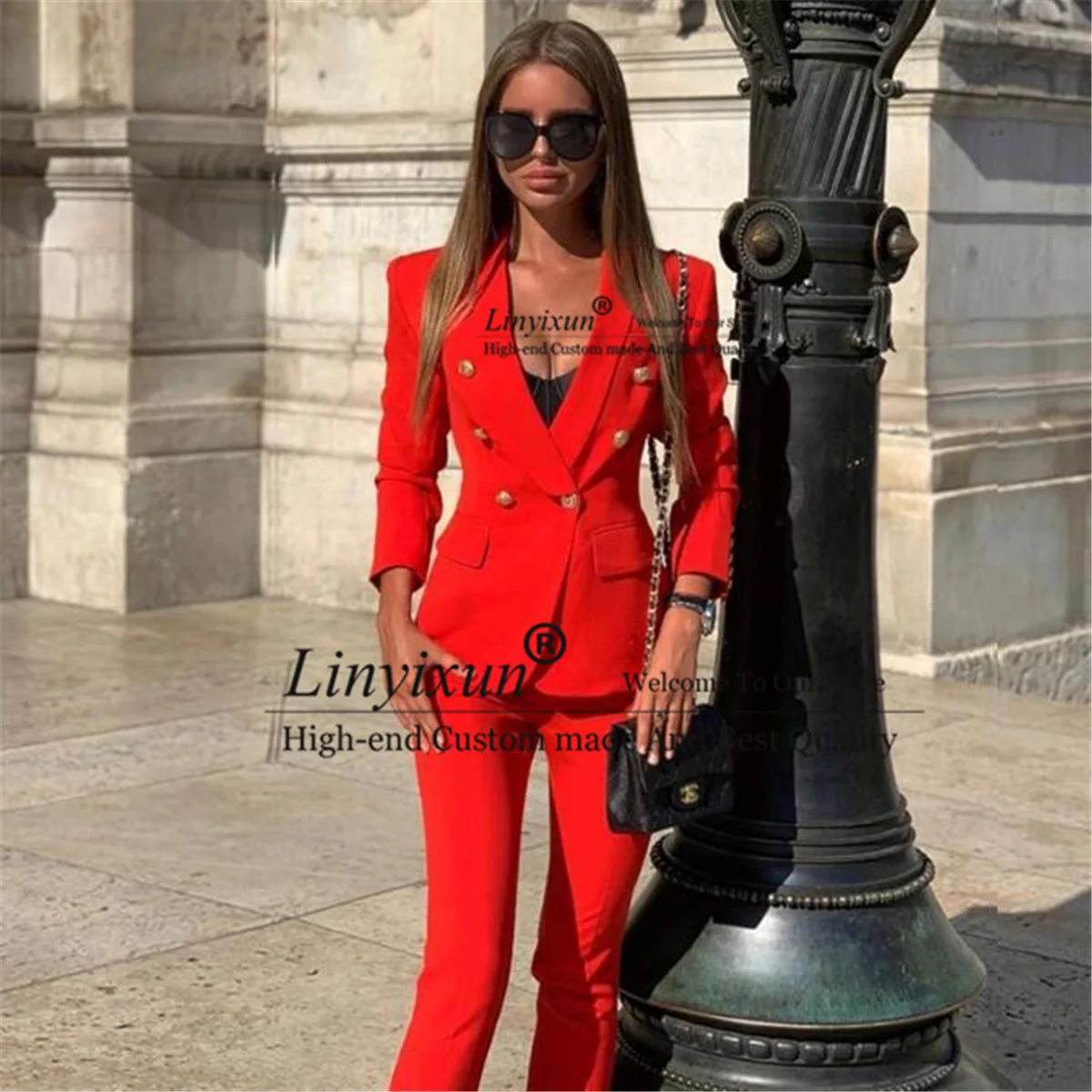 Office Ladies Women's Pantsuit Red Pink Business Classic Double-Breasted  Buttons Nine Blazer Pants Set Two Piece Formal Suits (Color : Pink Suits,  Size : L.) : : Clothing, Shoes & Accessories