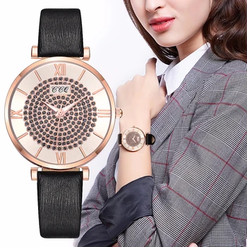 

New Fashion Casual Ladies Watch Rhinestone Leather Band CCG Brand Women Watches Quartz Wristwatches horloges vrouwen reloj mujer