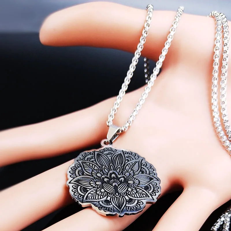 Модное массивное ожерелье из нержавеющей стали с цветком жизни для женщин серебряное ожерелье с цепочкой ювелирные изделия cadena N19553