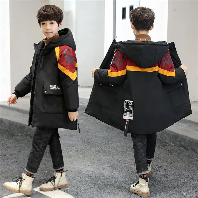 Камуфляжный Детский пуховик года длинное плотное зимнее пальто для мальчиков детские зимние куртки на утином пуху для мальчиков, верхняя одежда с меховым воротником